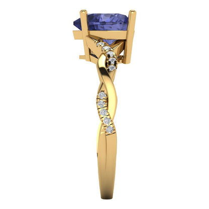 2.1 cttw Simulated Tanzanite Solitaire with Zirconia Simulated Diamond Accents Engagement Ring - Solid Gold (Heart Cut,8mm)