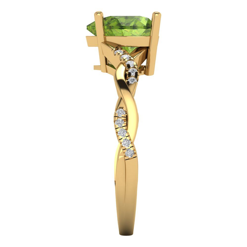 2.1 cttw Natural Peridot Solitaire with Zirconia Simulated Diamond Accents Engagement Ring - Solid Gold (Heart Cut,8mm)