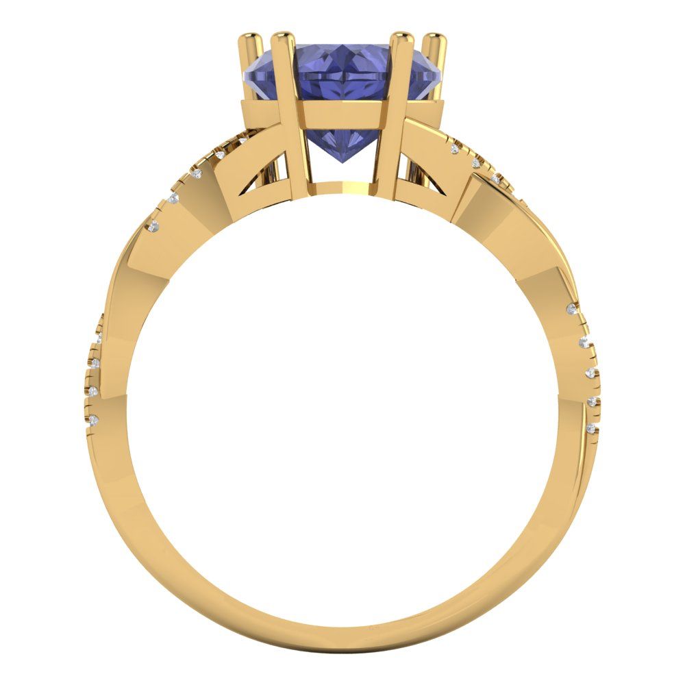 2.1 cttw Simulated Tanzanite Solitaire with Zirconia Simulated Diamond Accents Engagement Ring - Solid Gold (Heart Cut,8mm)