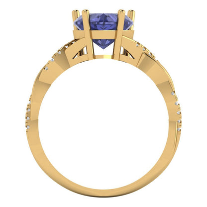 2.1 cttw Simulated Tanzanite Solitaire with Zirconia Simulated Diamond Accents Engagement Ring - Solid Gold (Heart Cut,8mm)