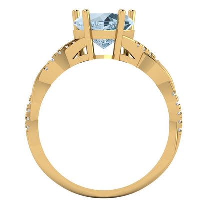 2.1 cttw Natural Aquamarine Solitaire with Zirconia Simulated Diamond Accents Engagement Ring - Solid Gold (Heart Cut,8mm)