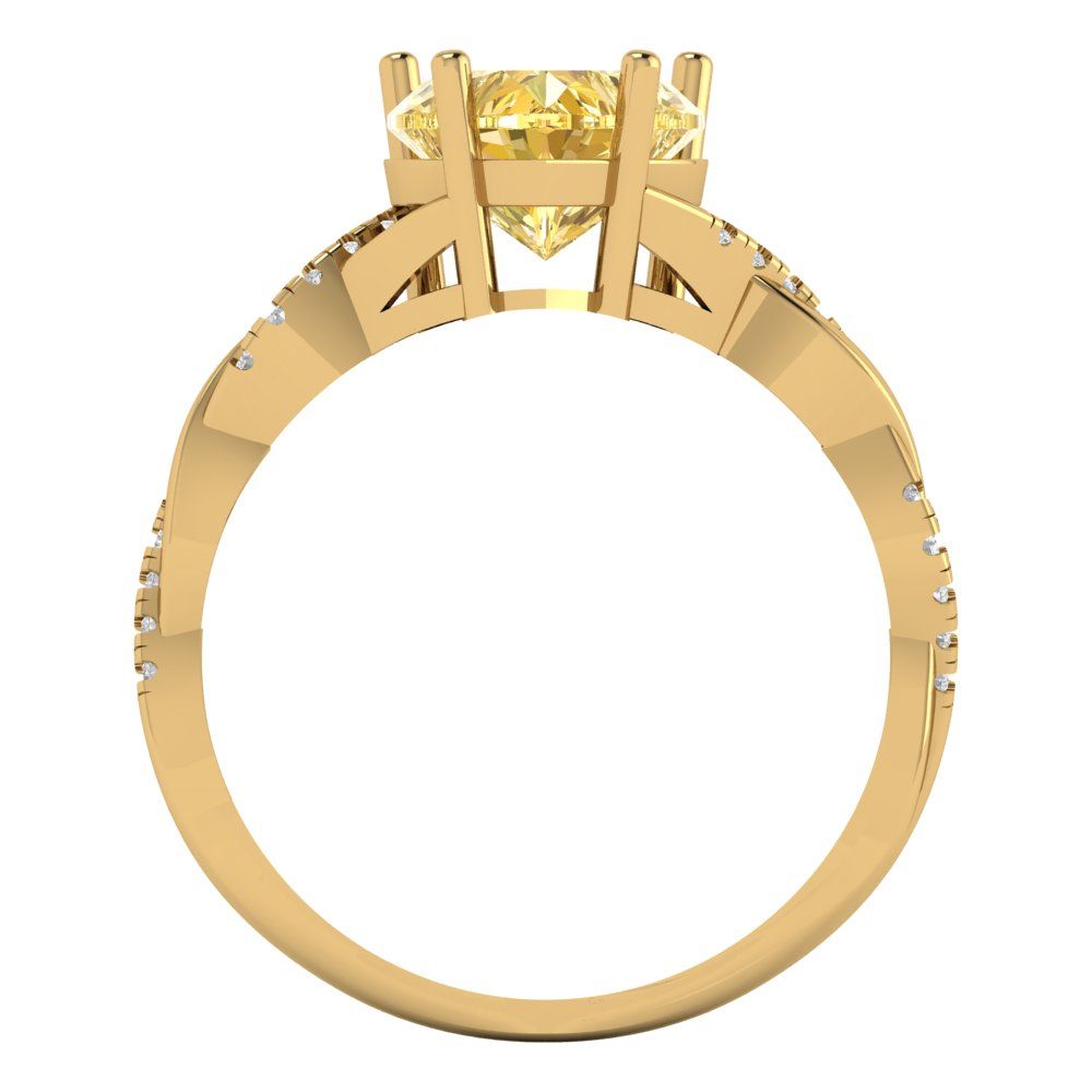 2.1 cttw Zirconia Simulated Yellow Diamond Solitaire with Zirconia Simulated Diamond Accents Engagement Ring - Solid Gold (VVS1, Heart Cut,8mm)