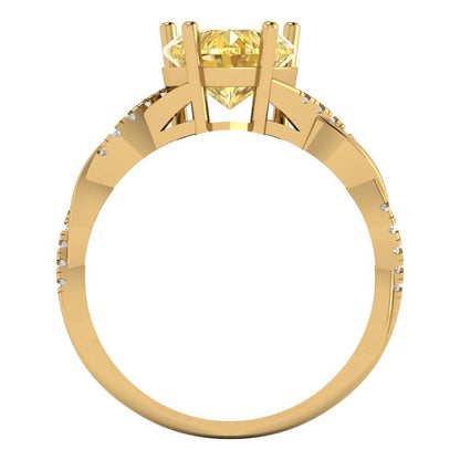 2.1 cttw Zirconia Simulated Yellow Diamond Solitaire with Zirconia Simulated Diamond Accents Engagement Ring - Solid Gold (VVS1, Heart Cut,8mm)