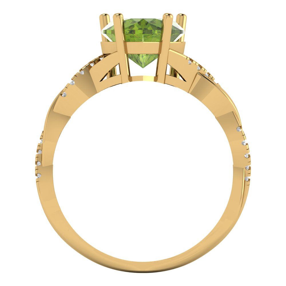 2.1 cttw Natural Peridot Solitaire with Zirconia Simulated Diamond Accents Engagement Ring - Solid Gold (Heart Cut,8mm)