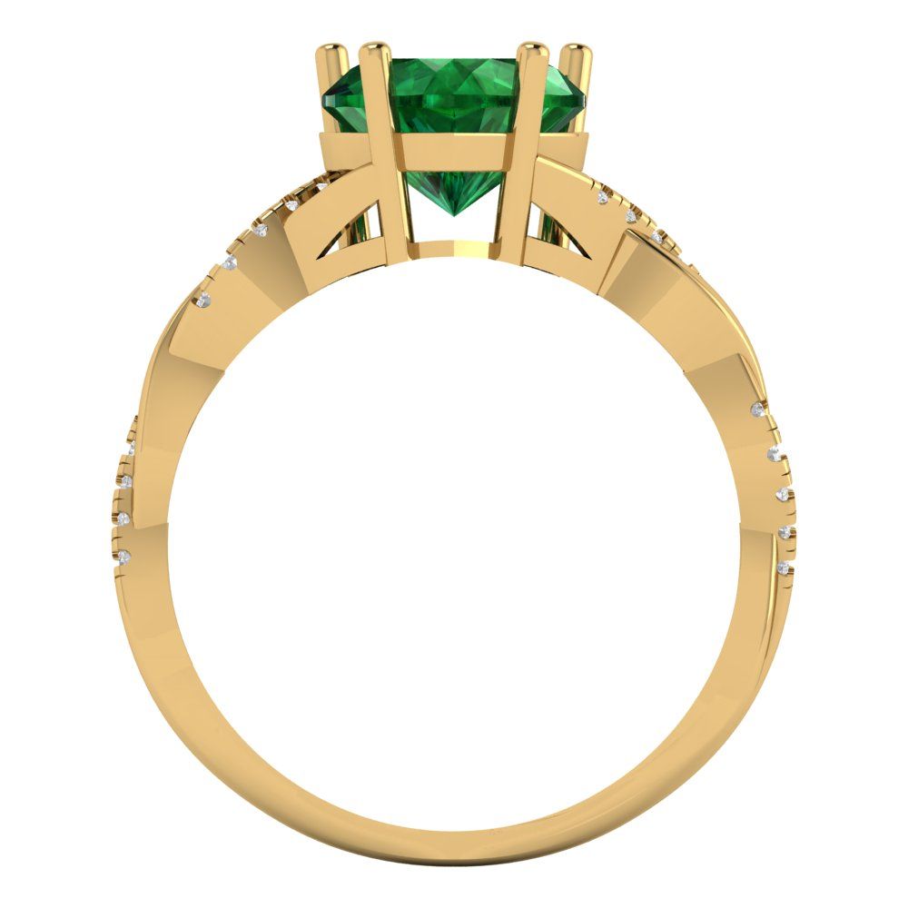 2.1 cttw Simulated Emerald Solitaire with Zirconia Simulated Diamond Accents Engagement Ring - Solid Gold (Heart Cut,8mm)