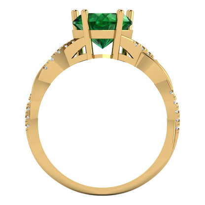 2.1 cttw Simulated Emerald Solitaire with Zirconia Simulated Diamond Accents Engagement Ring - Solid Gold (Heart Cut,8mm)