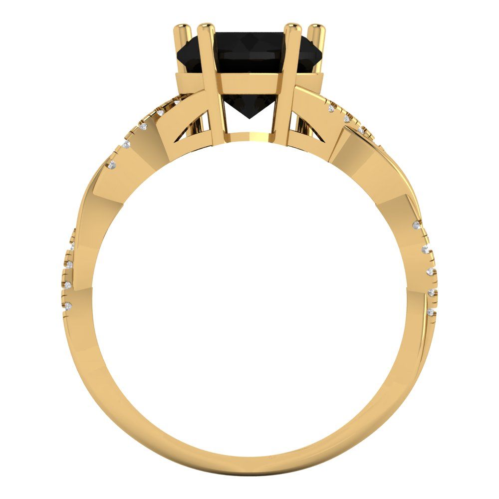 2.1 cttw Natural Onyx Solitaire with Zirconia Simulated Diamond Accents Engagement Ring - Solid Gold (Heart Cut,8mm)