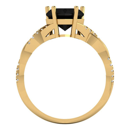 2.1 cttw Natural Onyx Solitaire with Zirconia Simulated Diamond Accents Engagement Ring - Solid Gold (Heart Cut,8mm)