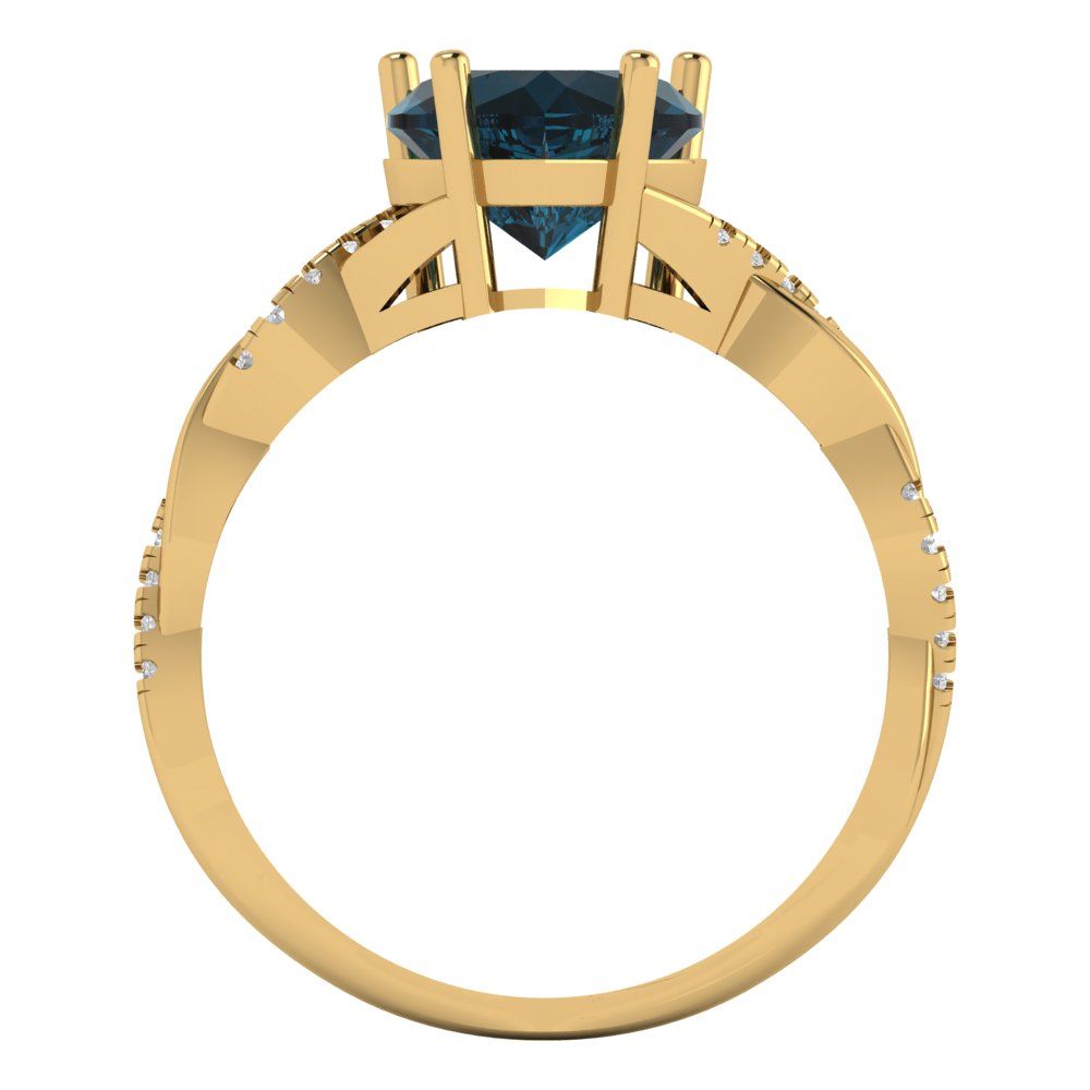 2.1 cttw Natural London Blue Topaz Solitaire with Zirconia Simulated Diamond Accents Engagement Ring - Solid Gold (Heart Cut,8mm)