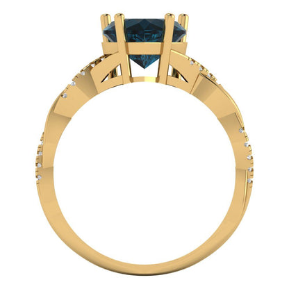 2.1 cttw Natural London Blue Topaz Solitaire with Zirconia Simulated Diamond Accents Engagement Ring - Solid Gold (Heart Cut,8mm)