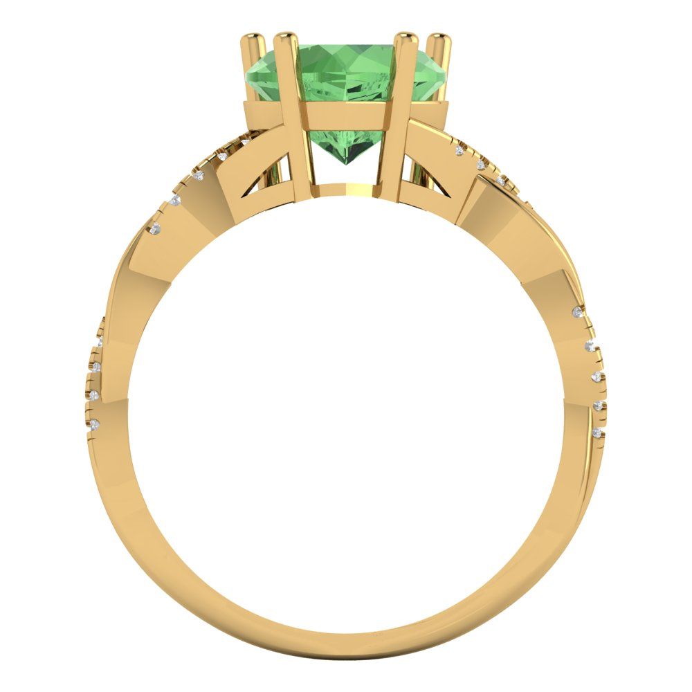 2.1 cttw Zirconia Simulated Green Diamond Solitaire with Zirconia Simulated Diamond Accents Engagement Ring - Solid Gold (VVS1, Heart Cut,8mm)