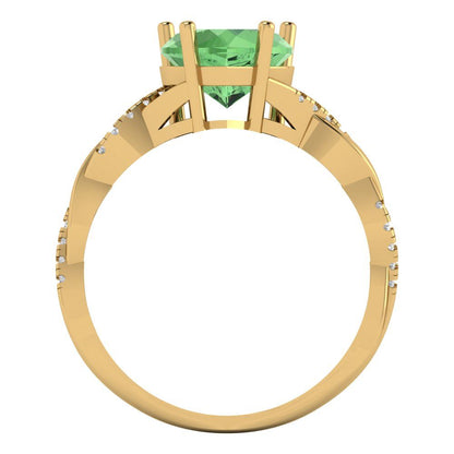 2.1 cttw Zirconia Simulated Green Diamond Solitaire with Zirconia Simulated Diamond Accents Engagement Ring - Solid Gold (VVS1, Heart Cut,8mm)