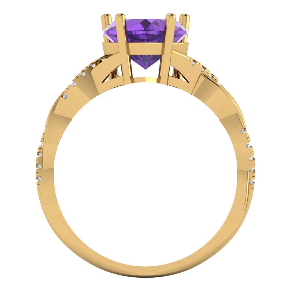 2.1 cttw Natural Amethyst Solitaire with Zirconia Simulated Diamond Accents Engagement Ring - Solid Gold (Heart Cut,8mm)