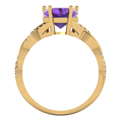 2.1 cttw Natural Amethyst Solitaire with Zirconia Simulated Diamond Accents Engagement Ring - Solid Gold (Heart Cut,8mm)