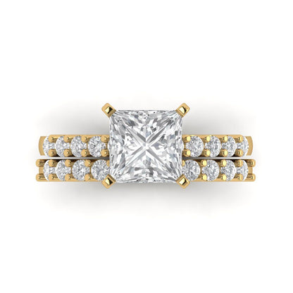 2.63 cttw Princess Cut Moissanite Bridal Set - Solid Yellow Gold Engagement Ring & Wedding Band