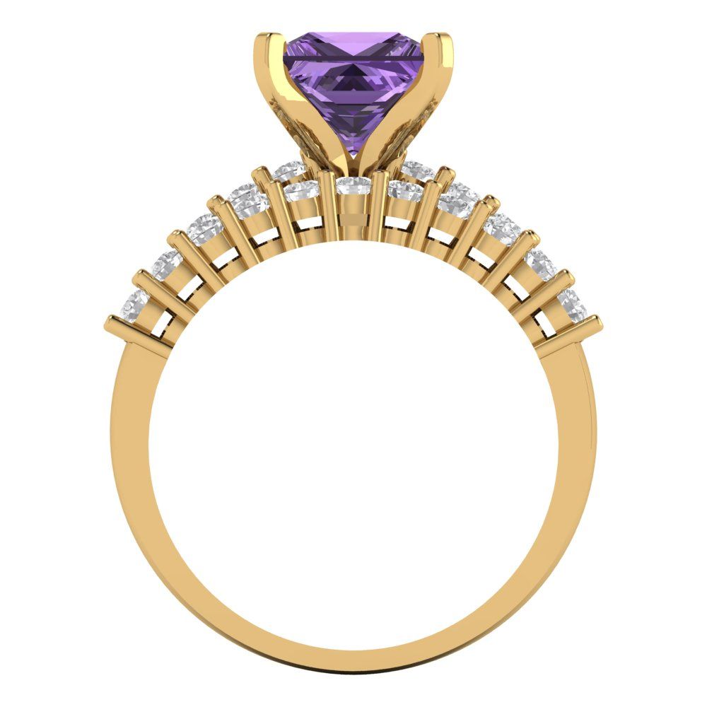 2.63 cttw Princess Cut Simulated Alexandrite Bridal Set - Solid Yellow Gold Engagement Ring & Wedding Band