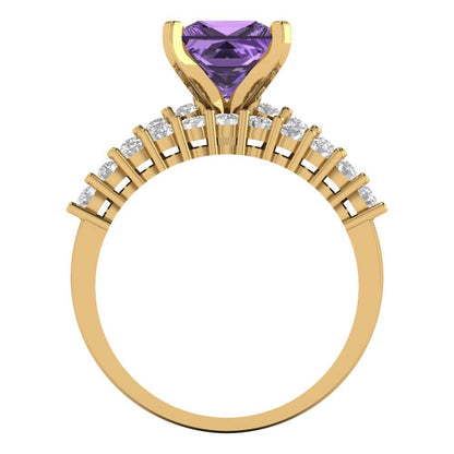 2.63 cttw Princess Cut Simulated Alexandrite Bridal Set - Solid Yellow Gold Engagement Ring & Wedding Band