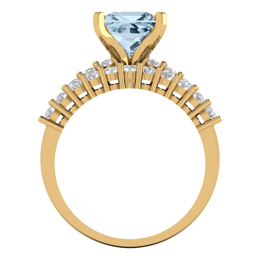 2.63 cttw Princess Cut Natural Aquamarine Bridal Set - Solid Yellow Gold Engagement Ring & Wedding Band