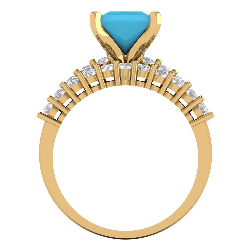2.63 cttw Princess Cut Simulated Turquoise Bridal Set - Solid Yellow Gold Engagement Ring & Wedding Band