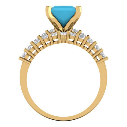 2.63 cttw Princess Cut Simulated Turquoise Bridal Set - Solid Yellow Gold Engagement Ring & Wedding Band