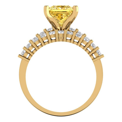 2.63 cttw Princess Cut Simulated Yellow Diamond Bridal Set - Solid Yellow Gold Engagement Ring & Wedding Band