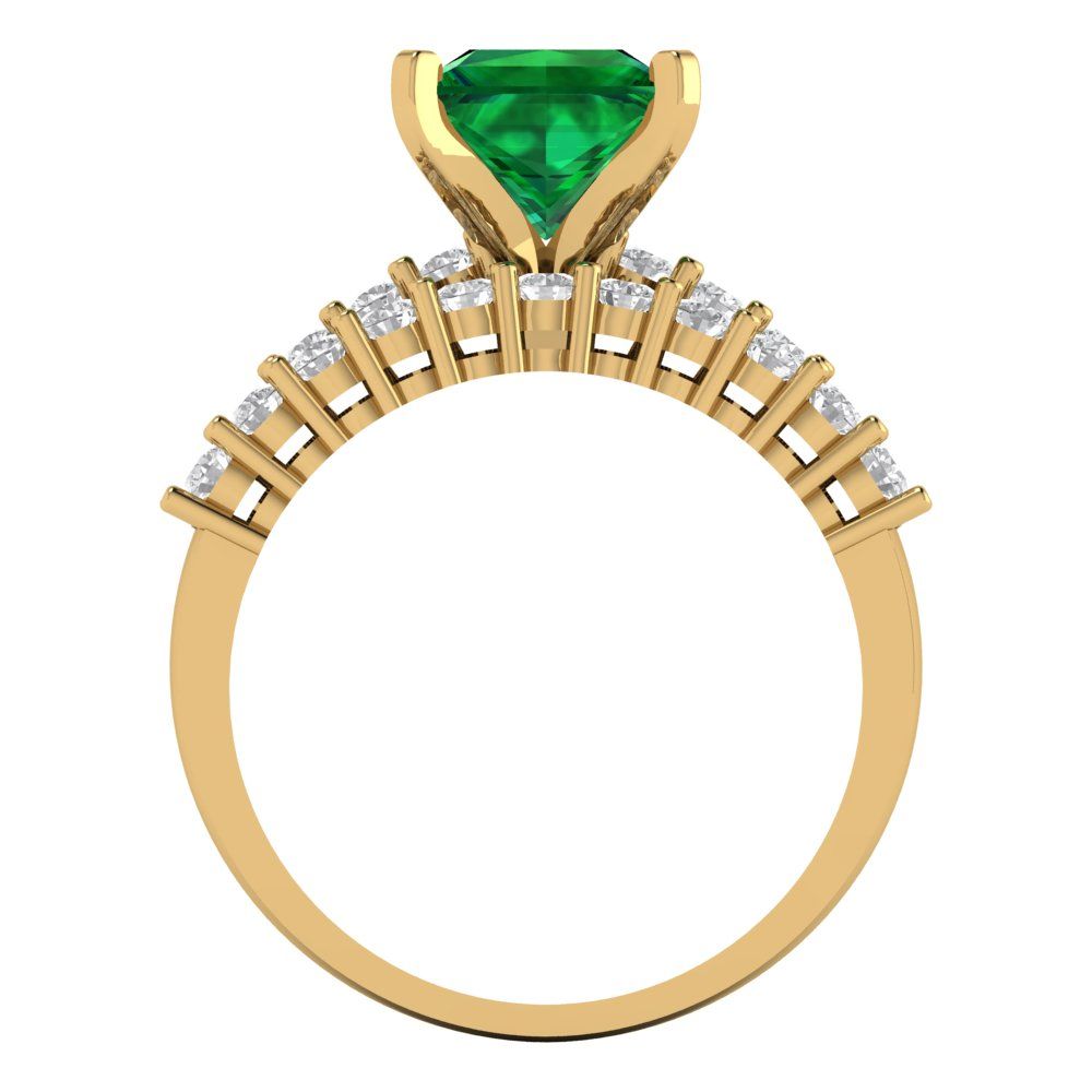 2.63 cttw Princess Cut Simulated Emerald Bridal Set - Solid Yellow Gold Engagement Ring & Wedding Band