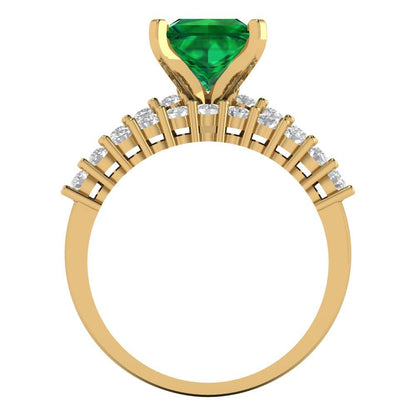 2.63 cttw Princess Cut Simulated Emerald Bridal Set - Solid Yellow Gold Engagement Ring & Wedding Band