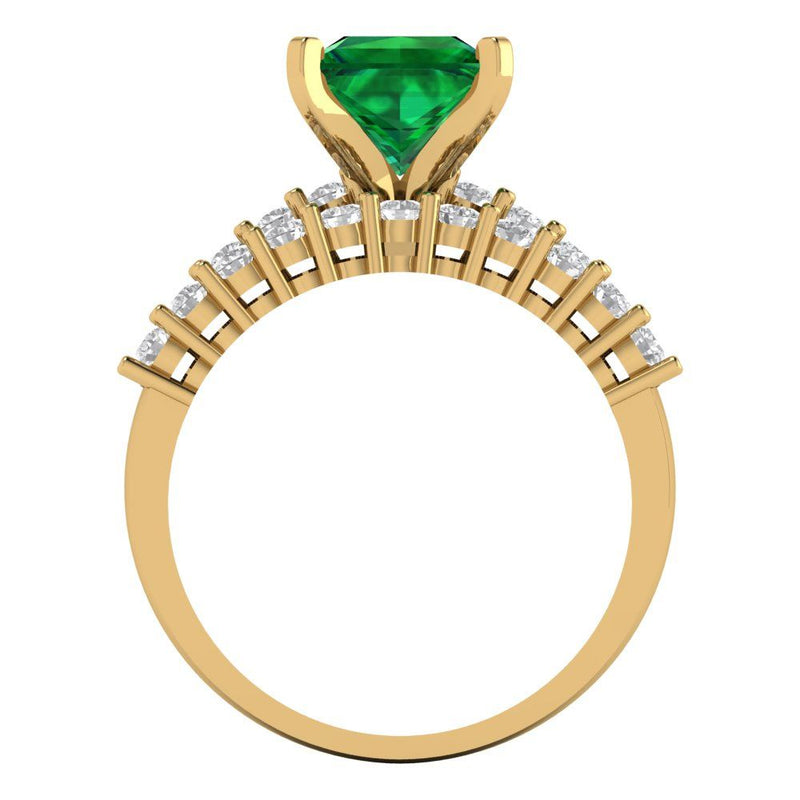 2.66 ct Brilliant Princess Cut Simulated Emerald Stone Yellow Gold Solitaire with Accents Bridal Set