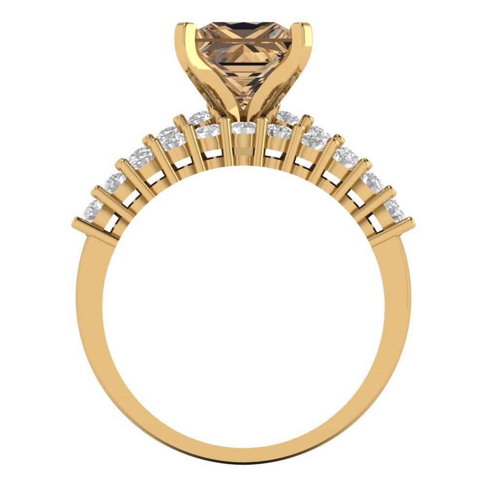 2.63 cttw Princess Cut Simulated Champagne Diamond Bridal Set - Solid Yellow Gold Engagement Ring & Wedding Band