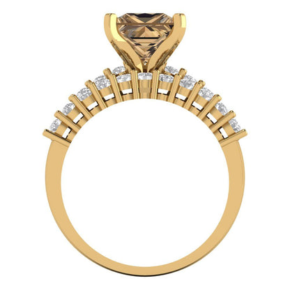 2.63 cttw Princess Cut Simulated Champagne Diamond Bridal Set - Solid Yellow Gold Engagement Ring & Wedding Band