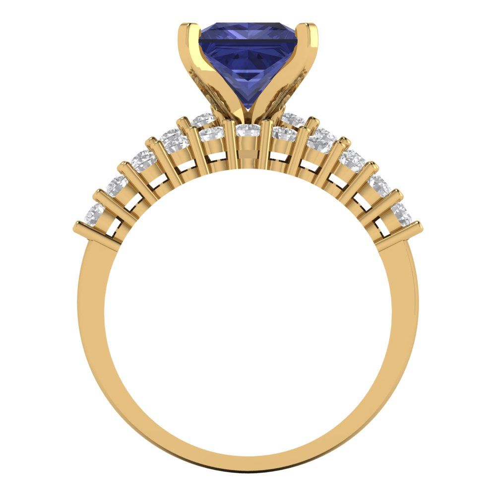 2.63 cttw Princess Cut Simulated Tanzanite Bridal Set - Solid Yellow Gold Engagement Ring & Wedding Band