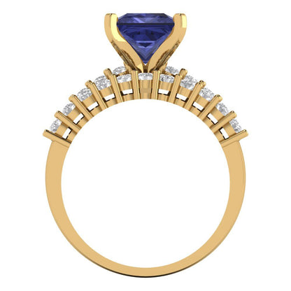 2.63 cttw Princess Cut Simulated Tanzanite Bridal Set - Solid Yellow Gold Engagement Ring & Wedding Band