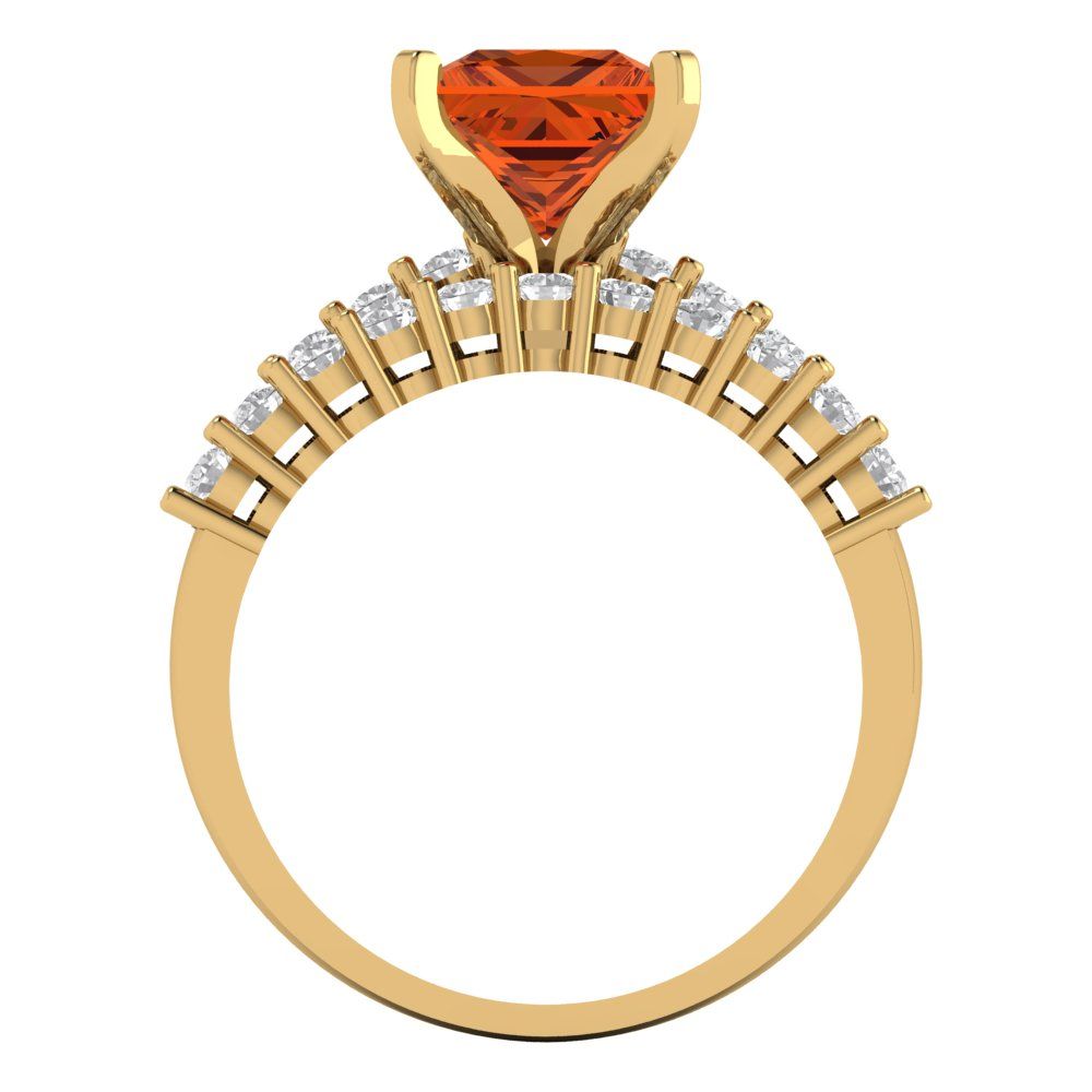 2.63 cttw Princess Cut Simulated Red Diamond Bridal Set - Solid Yellow Gold Engagement Ring & Wedding Band