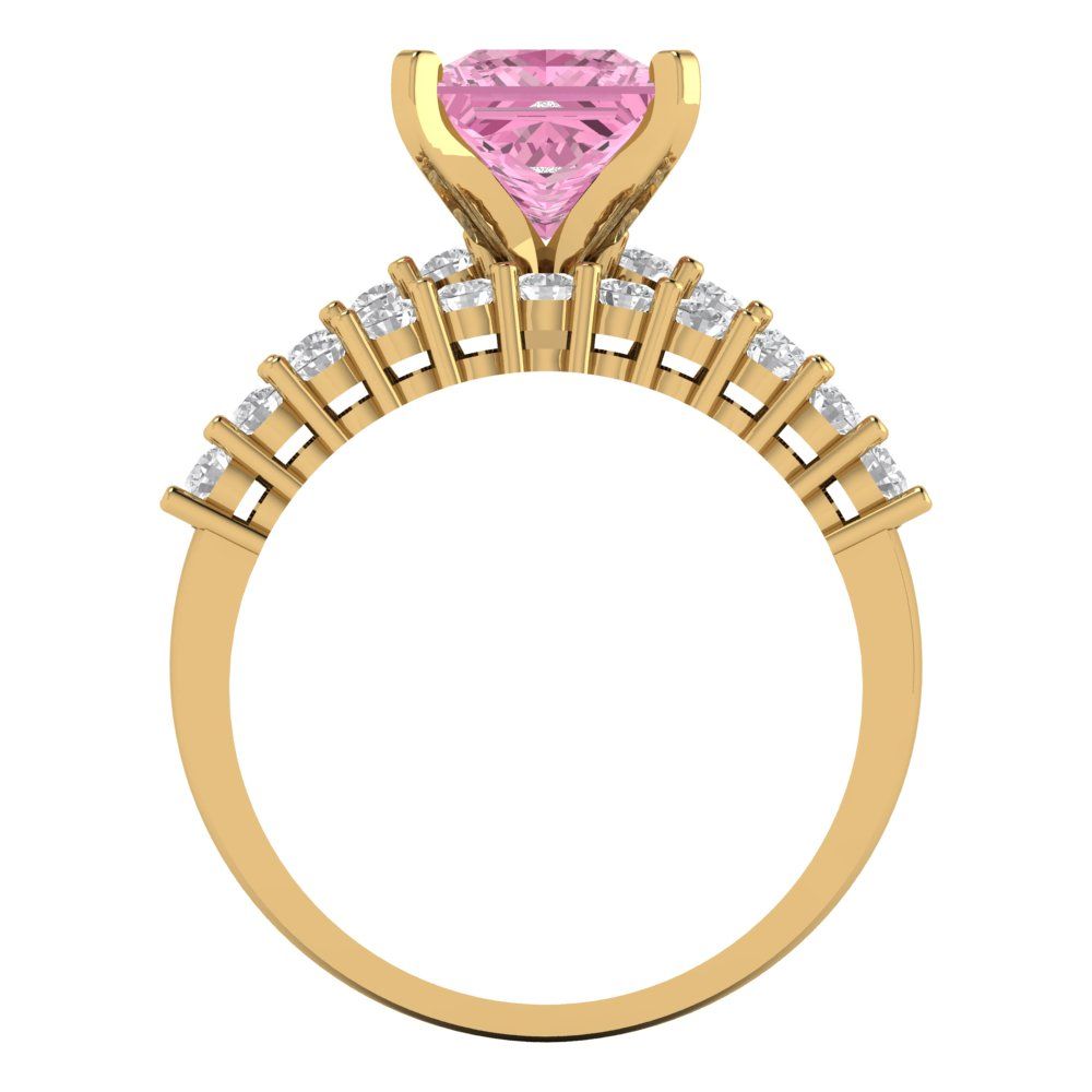 2.63 cttw Princess Cut Simulated Pink Diamond Bridal Set - Solid Yellow Gold Engagement Ring & Wedding Band