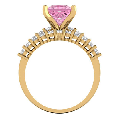 2.63 cttw Princess Cut Simulated Pink Diamond Bridal Set - Solid Yellow Gold Engagement Ring & Wedding Band