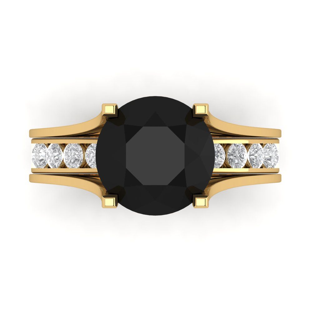 3.39 cttw Round Cut Natural Onyx Bridal Set - Solid Yellow Gold Engagement Ring & Wedding Band