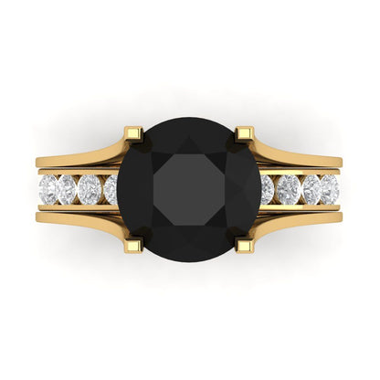 3.39 cttw Round Cut Natural Onyx Bridal Set - Solid Yellow Gold Engagement Ring & Wedding Band
