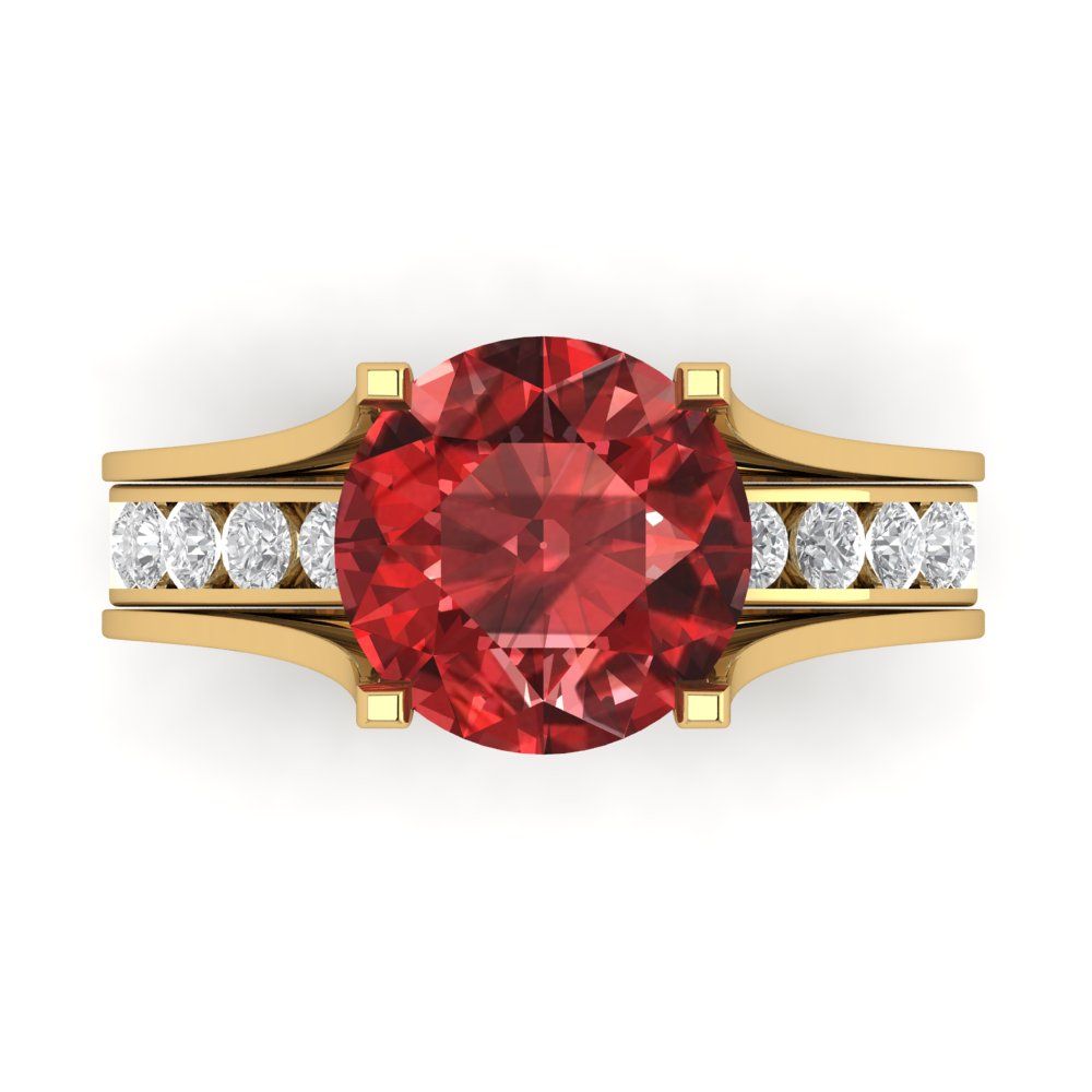 3.39 cttw Round Cut Natural Garnet Bridal Set - Solid Yellow Gold Engagement Ring & Wedding Band