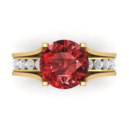 3.39 cttw Round Cut Natural Garnet Bridal Set - Solid Yellow Gold Engagement Ring & Wedding Band
