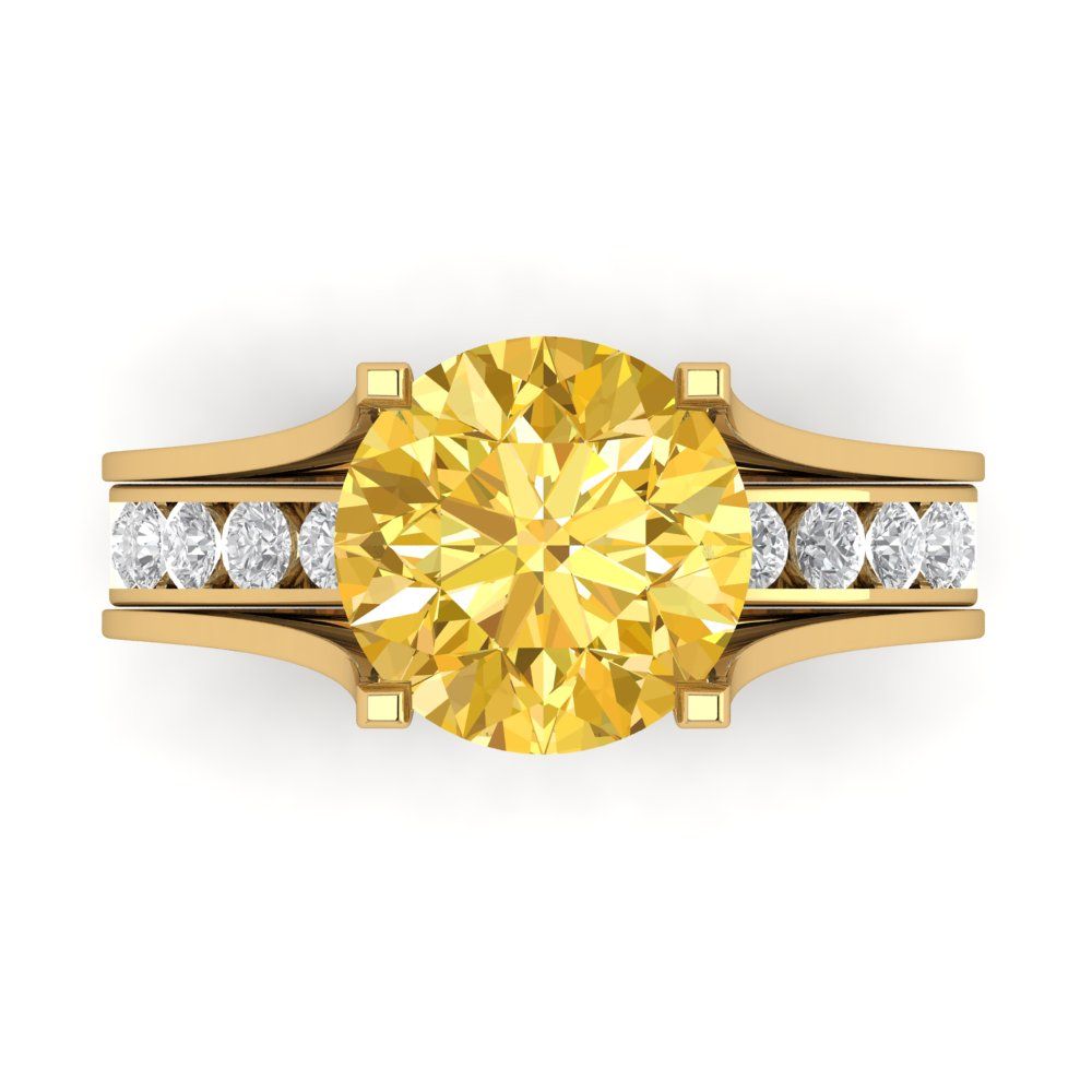 3.39 cttw Round Cut Simulated Yellow Diamond Bridal Set - Solid Yellow Gold Engagement Ring & Wedding Band