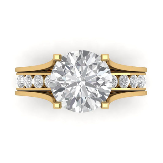 3.39 cttw Round Cut Moissanite Bridal Set - Solid Yellow Gold Engagement Ring & Wedding Band