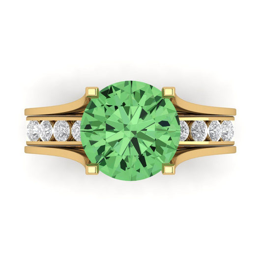 3.39 cttw Round Cut Simulated Green Diamond Bridal Set - Solid Yellow Gold Engagement Ring & Wedding Band