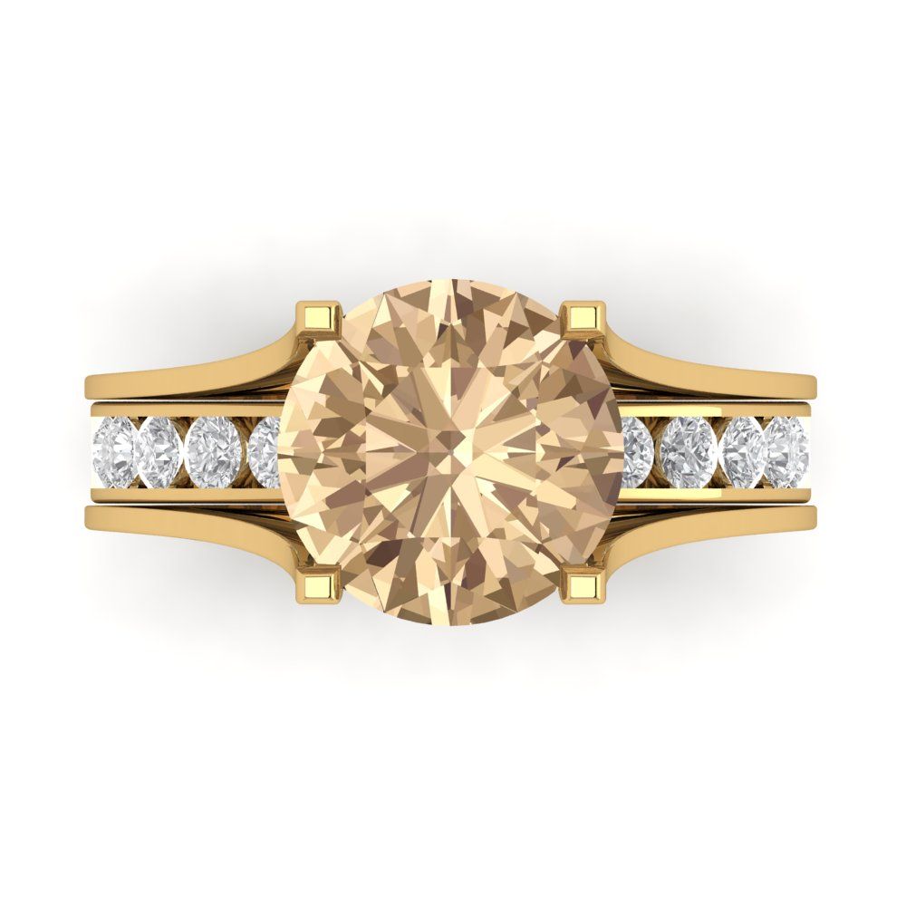 3.39 cttw Round Cut Yellow Moissanite Bridal Set - Solid Yellow Gold Engagement Ring & Wedding Band