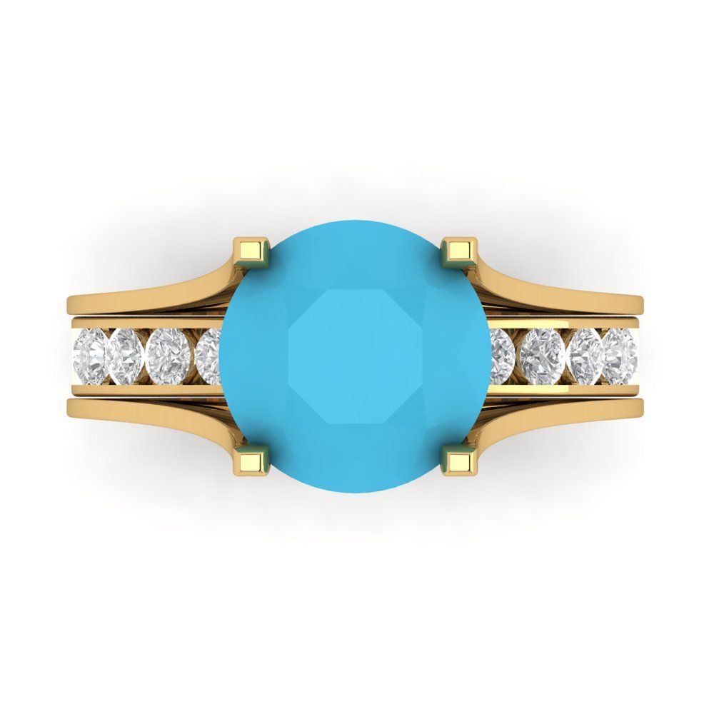 3.39 cttw Round Cut Simulated Turquoise Bridal Set - Solid Yellow Gold Engagement Ring & Wedding Band