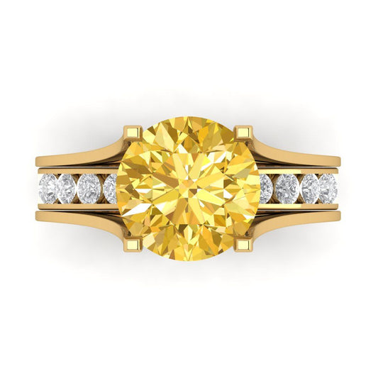 3.39 cttw Round Cut Natural Citrine Bridal Set - Solid Yellow Gold Engagement Ring & Wedding Band
