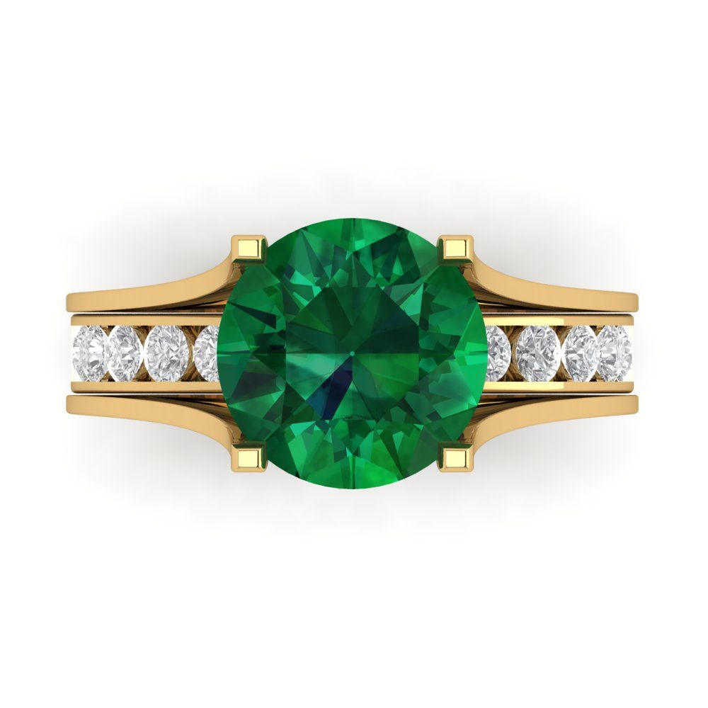 3.39 cttw Round Cut Simulated Emerald Bridal Set - Solid Yellow Gold Engagement Ring & Wedding Band