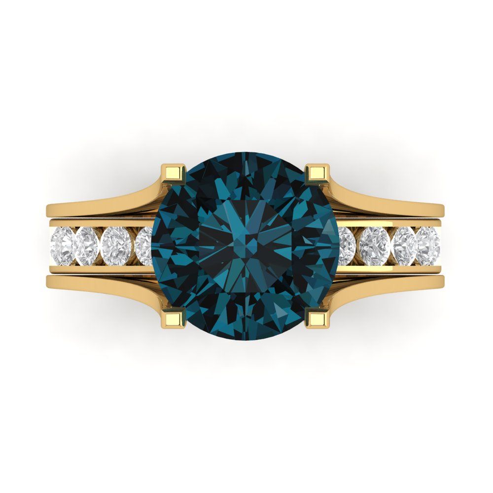 3.39 cttw Round Cut Natural London Blue Topaz Bridal Set - Solid Yellow Gold Engagement Ring & Wedding Band