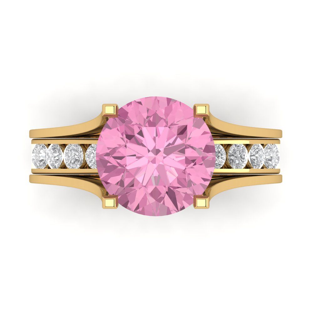 3.39 cttw Round Cut Simulated Pink Diamond Bridal Set - Solid Yellow Gold Engagement Ring & Wedding Band