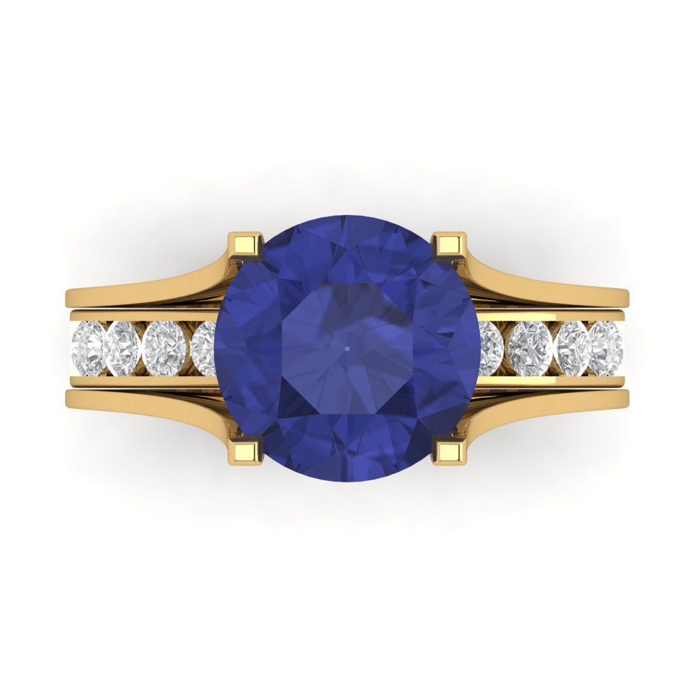 3.39 cttw Round Cut Simulated Tanzanite Bridal Set - Solid Yellow Gold Engagement Ring & Wedding Band