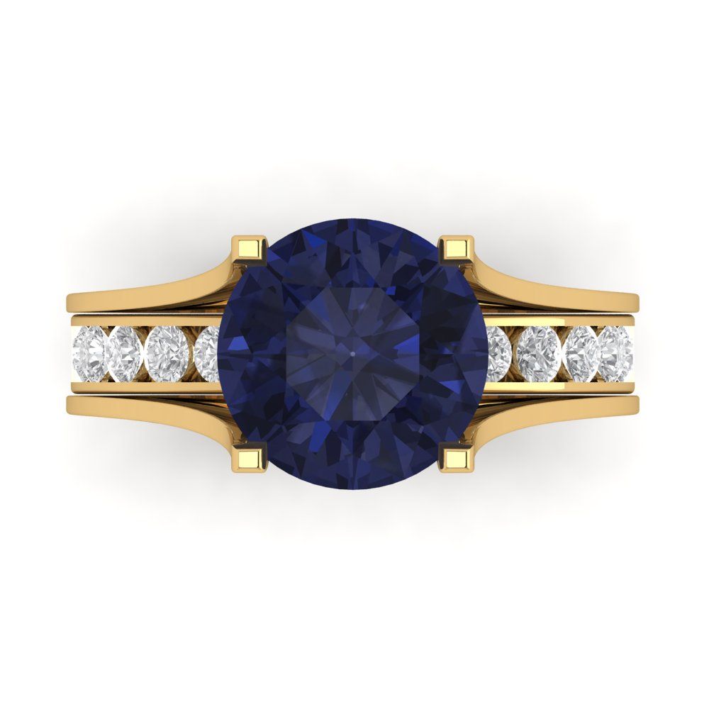 3.39 cttw Round Cut Simulated Blue Sapphire Bridal Set - Solid Yellow Gold Engagement Ring & Wedding Band
